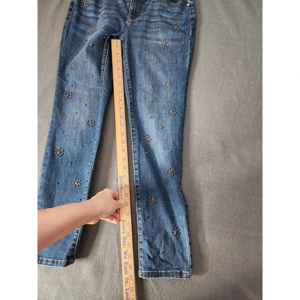 Chico's Secret Stretch Scattered Embellished Starburst Jeggings Blue Sz OP US 4P